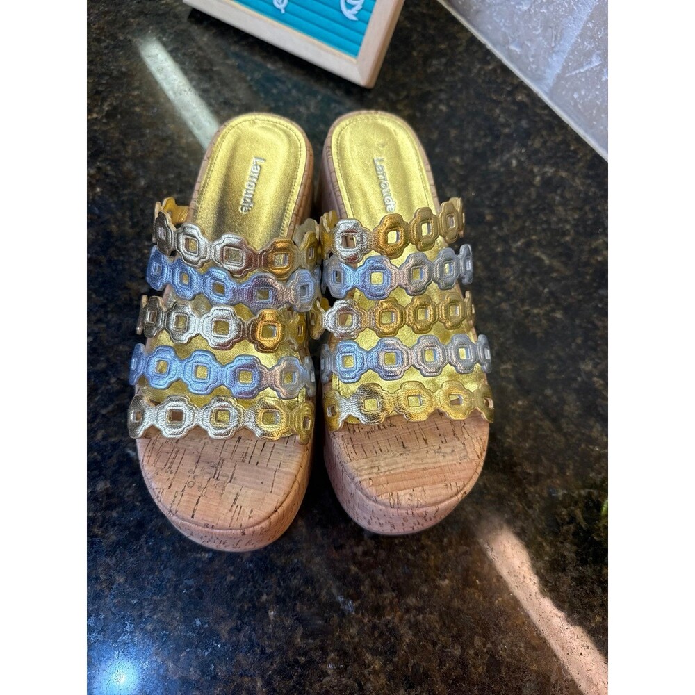 Larroude Charli Gold Silver Metallic Strap Sandals Mules 6.5 NWOT HARD TO FIND - Picture 11 of 12